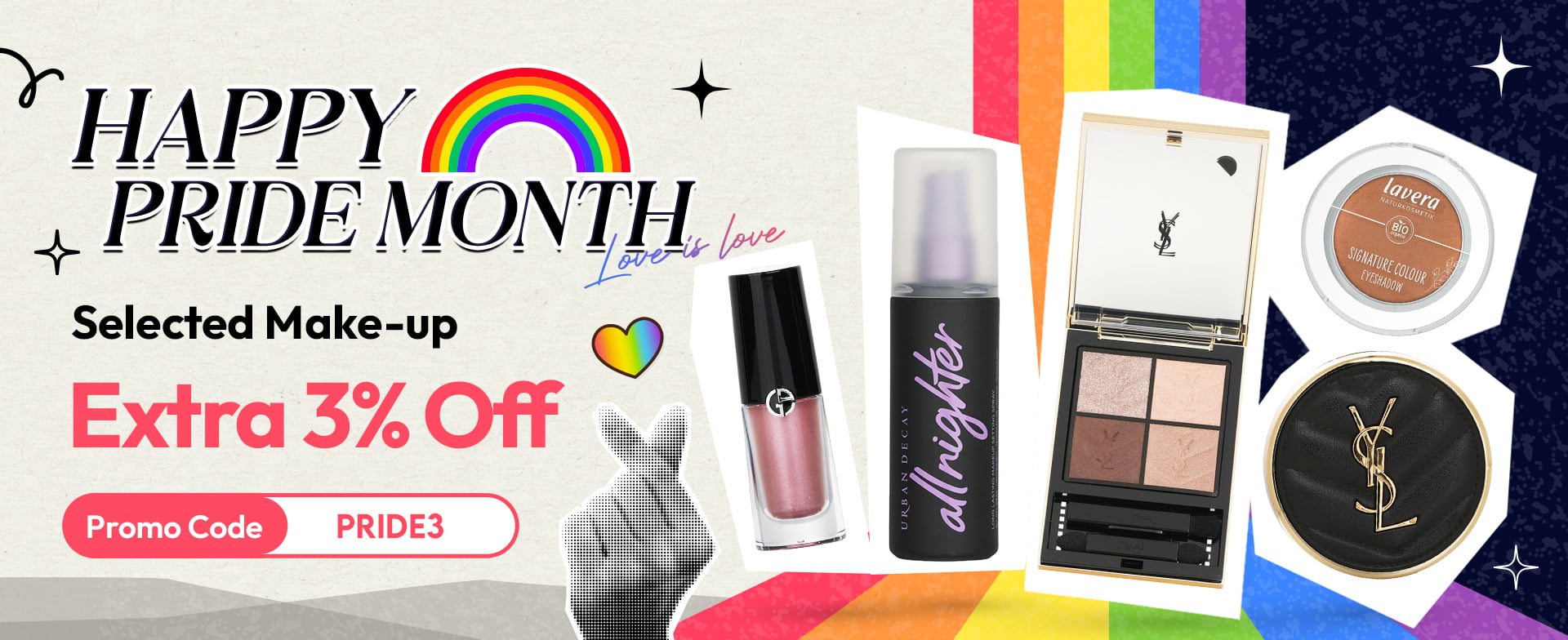 Embrace Your True Colours This Pride Month! Get ready to strut your stuff with our fabulous selection of make-up with Strawberrynet! Enjoy an extra 3% off when you use the promo code 'PRIDE3'. Celebrate diversity and let your beauty shine! 